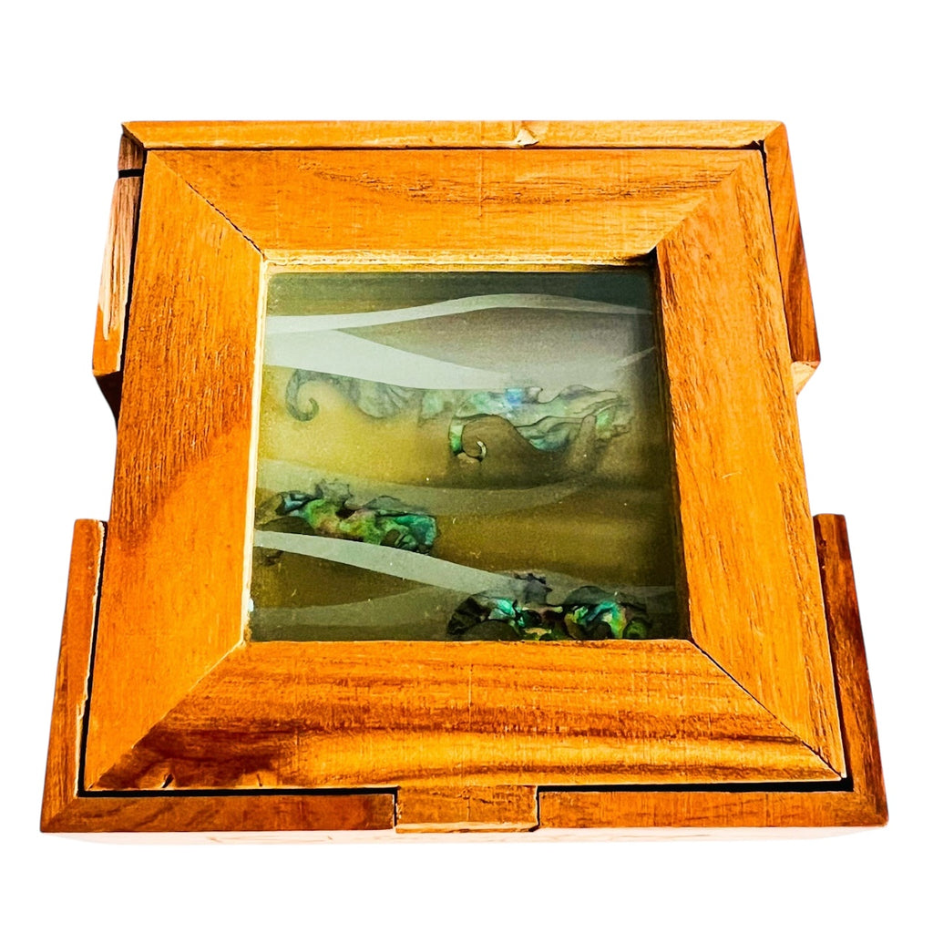 Smashing Glass New Zealand Seahorse Abalone Glass 4 Coaster Set
