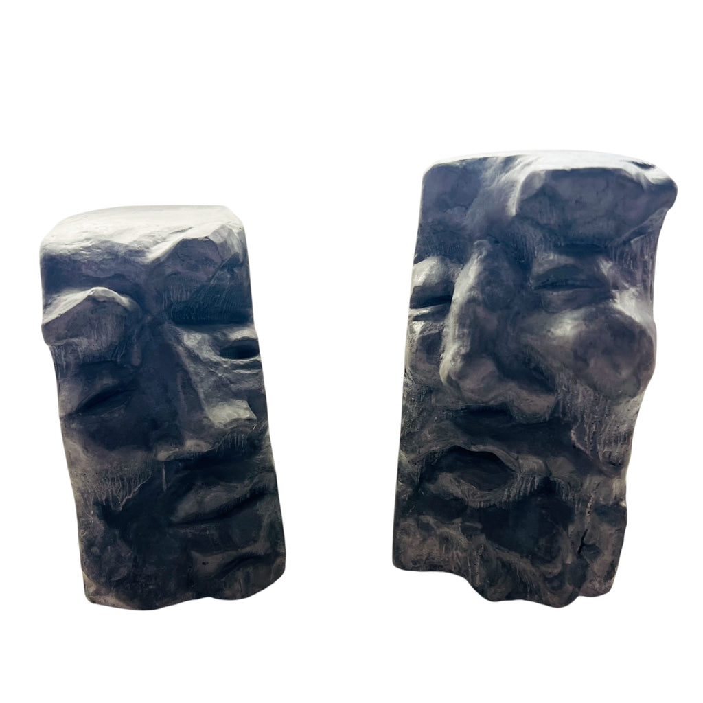 Vintage 1994 Eduardo Straugh Cast Stone Face Bookends -A Pair