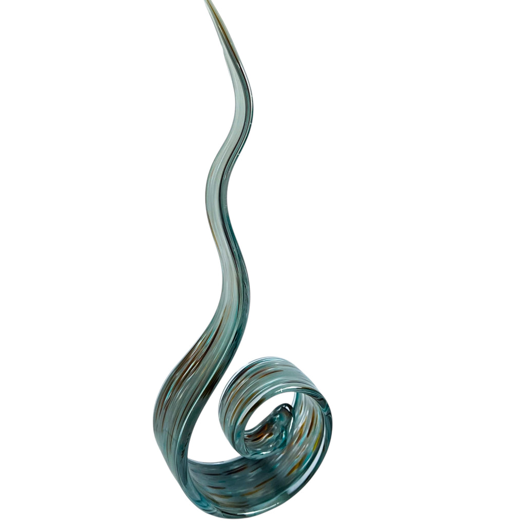Art Glass Abstract Aqua Swirl Ribbon Sculpture