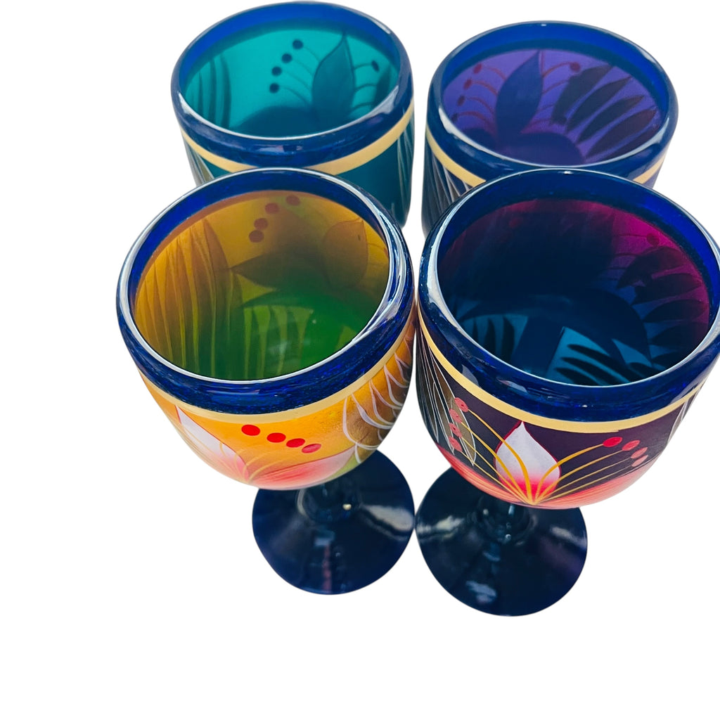 Floral Goblet Glasses Multicolor Set of 4