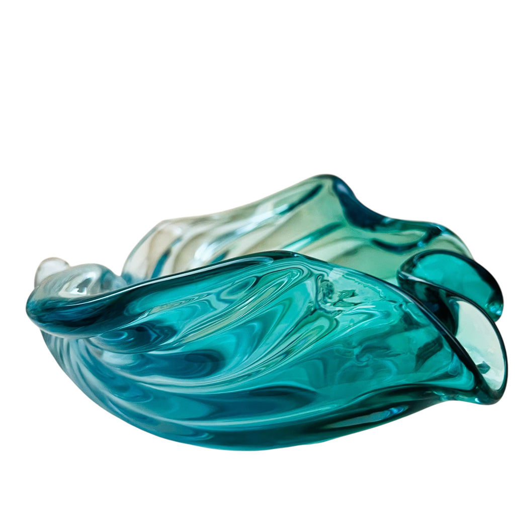 Barbini Murano Sommerso Blue Italian Art Glass Seashell Bowl