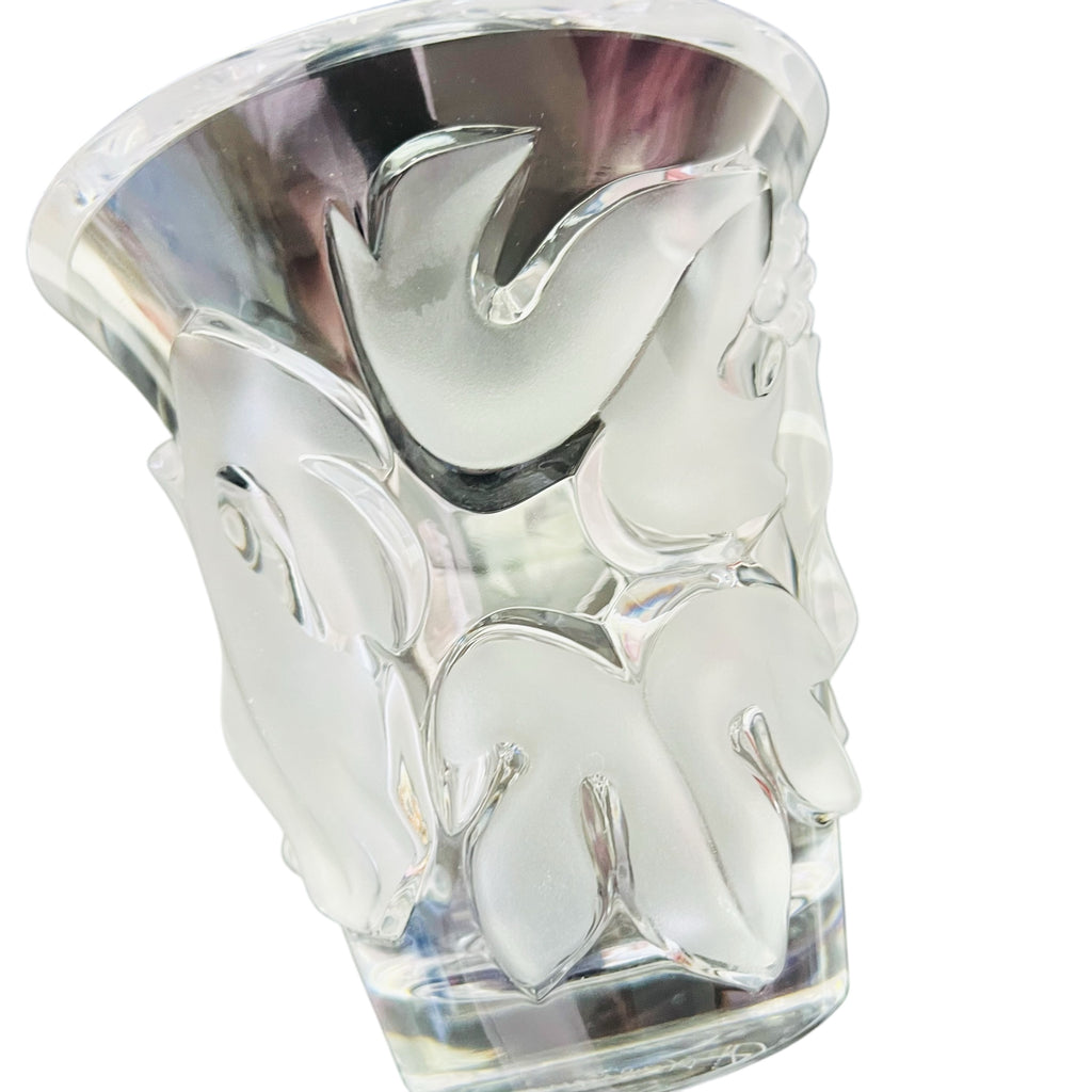 Vintage Lalique Clear Crystal Samur Frosted Leaves & Grapes Vase