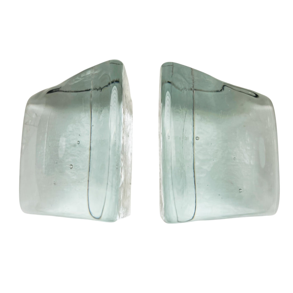 Vintage Blenko Art Glass Ice Block Bookends Heavy Mid Century Modern -Pair
