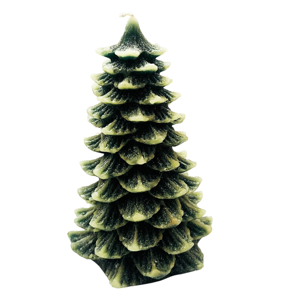 Vintage Tipped Glitter Green Snow Christmas Tree Wax Candle