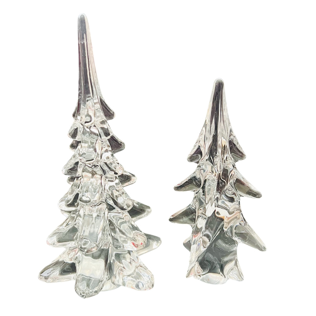 Set of Two Vintage Crystal Christmas Trees Modern Art Glass