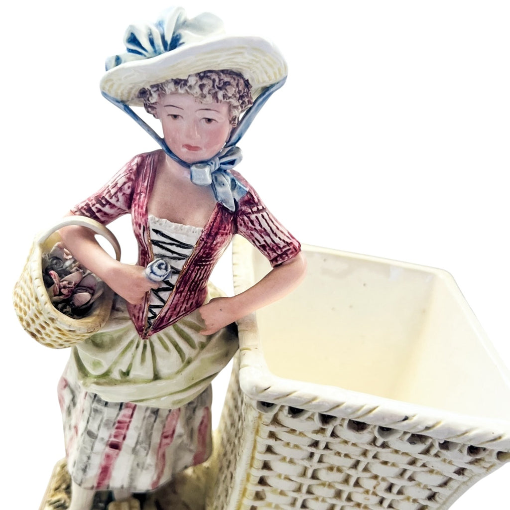 Antique Bisque Porcelain Figure Lady Planter Figurine