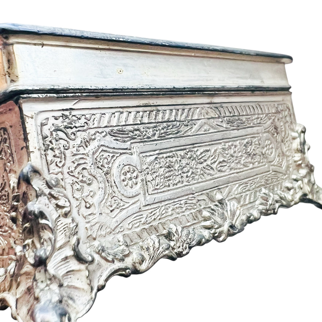 Vintage Japanese Dragon Hinged Silver Metal Storage Box