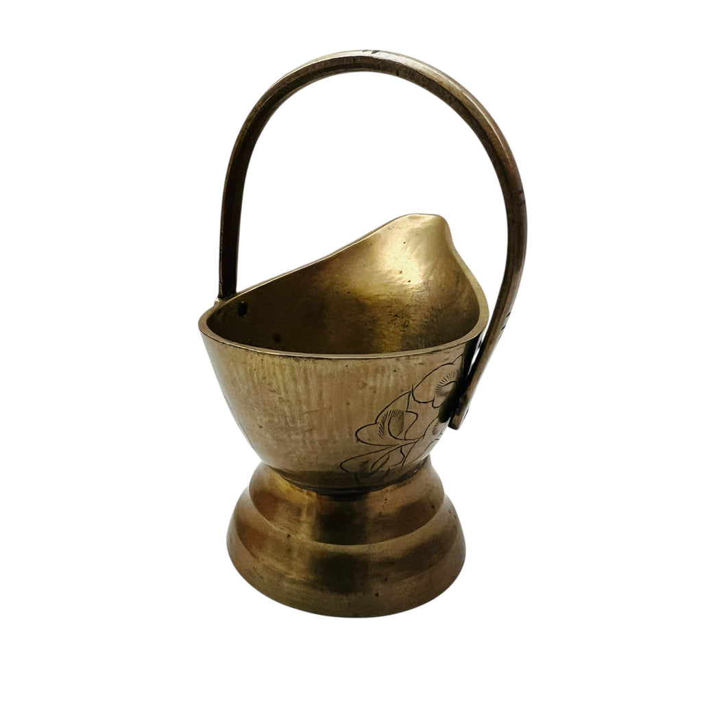 Vintage Miniature Brass Etched Flower Engraved Bucket Basket