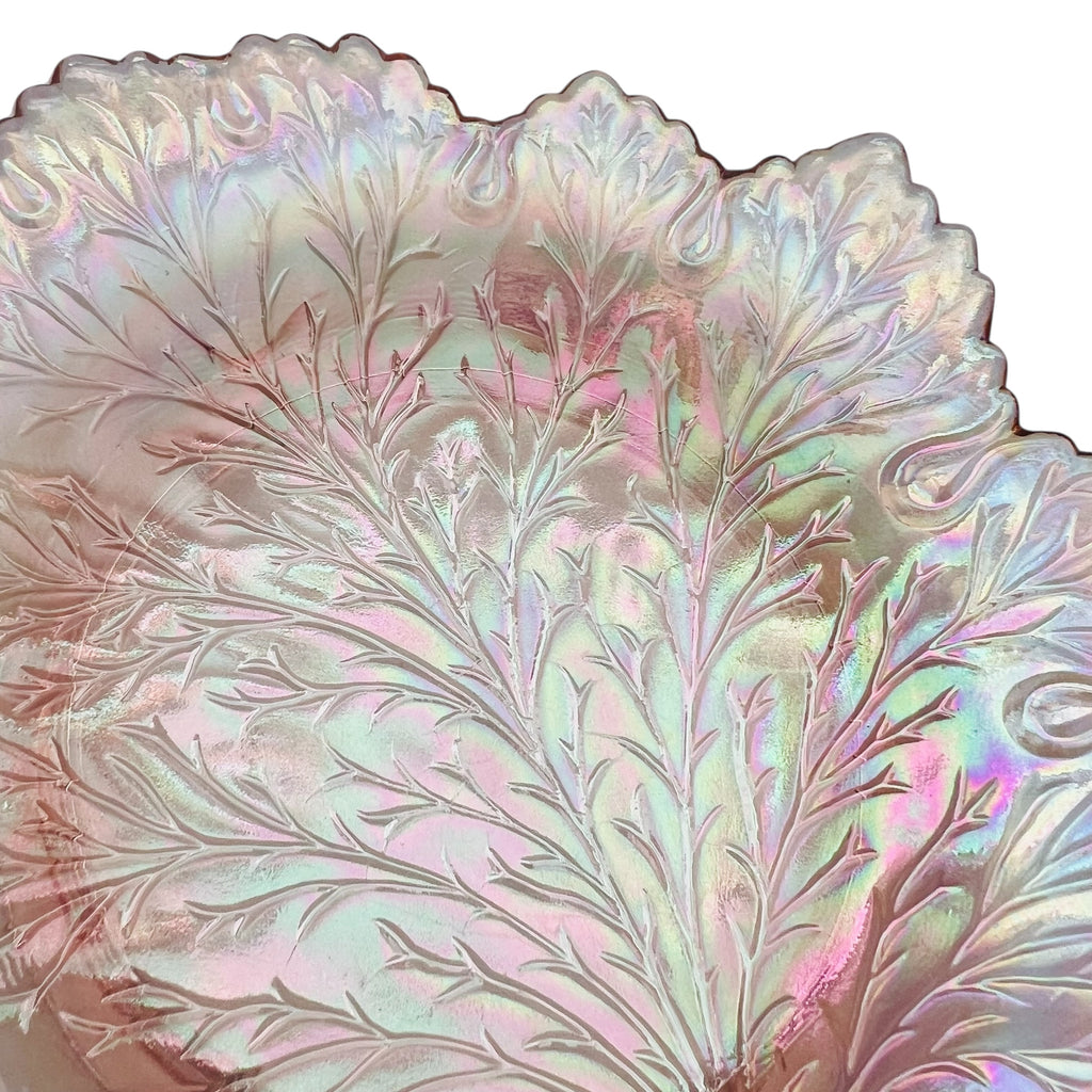 Vintage Rose Pink Iridescent Leaf Serving Dish