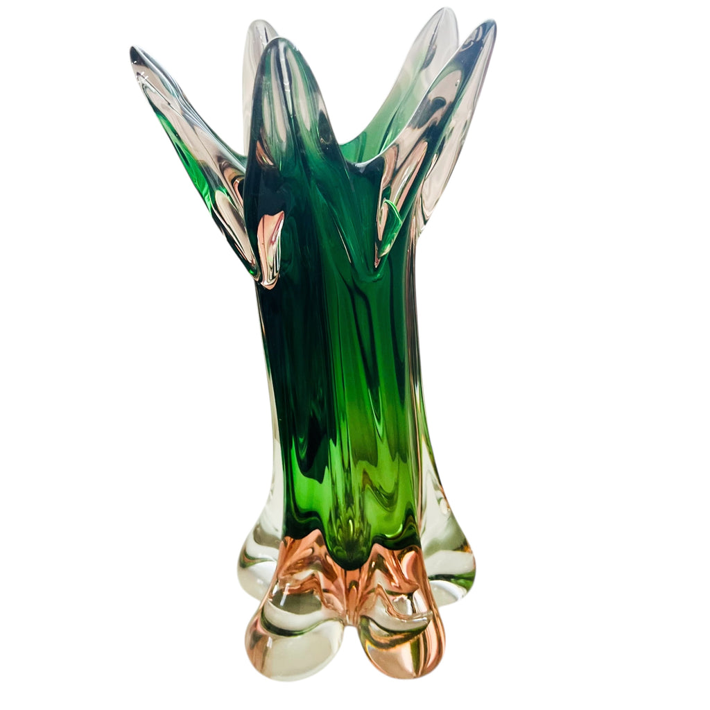 Vintage Murano Swung Pink Green Art Glass Vase