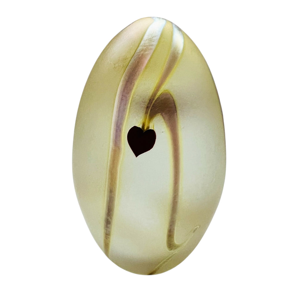 Vintage Heart Design Iridescent Matte Hand Blown Egg Signed Paperweight