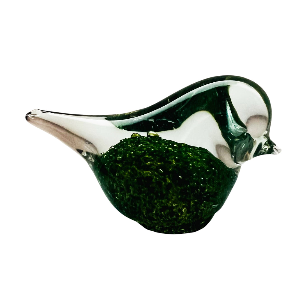 Vintage Green Clear Bird Art Glass Figurine