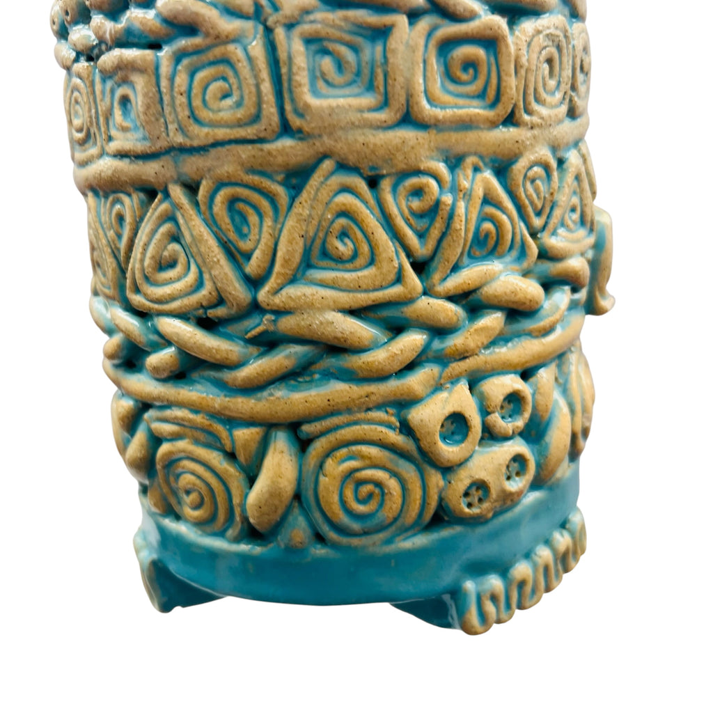 Coil Vessel Pottery Handcrafted Turquoise and Ceramic Art Vase