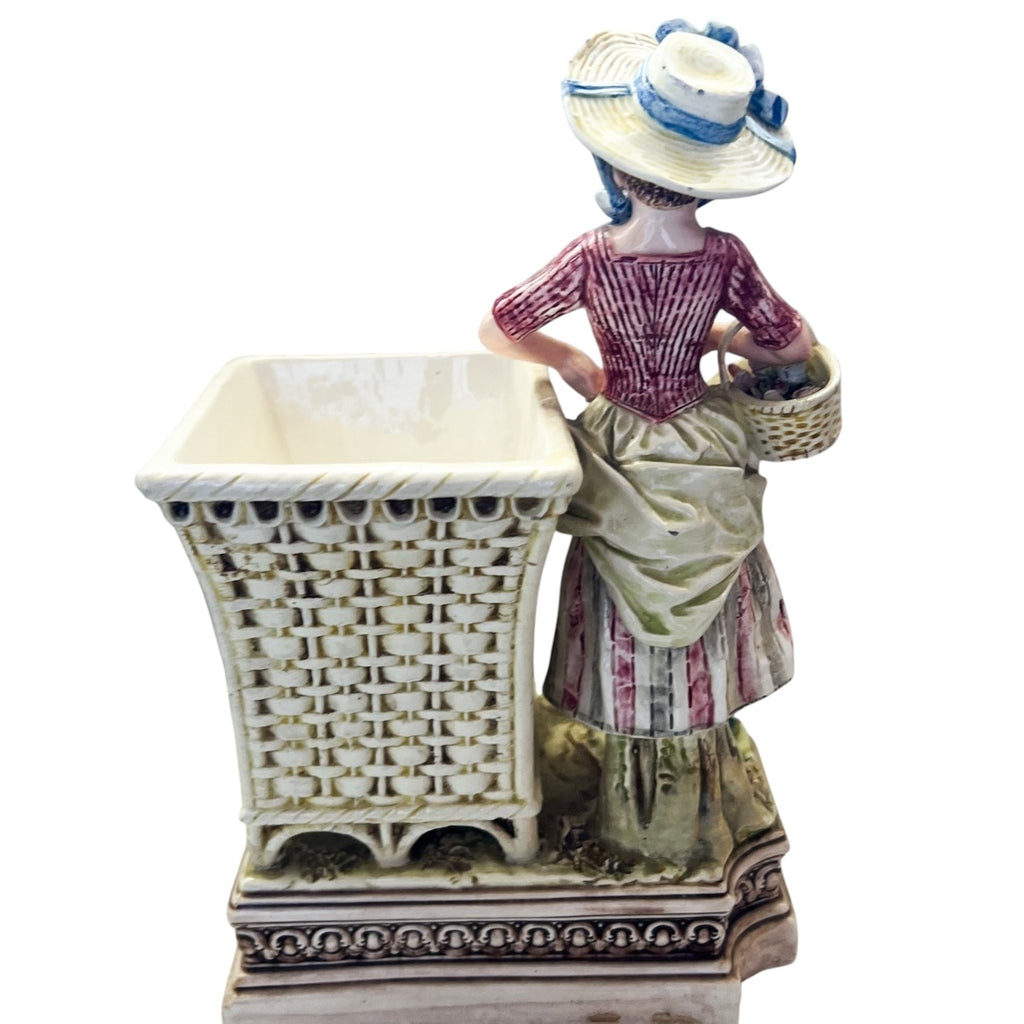 Antique Bisque Porcelain Figure Lady Planter Figurine