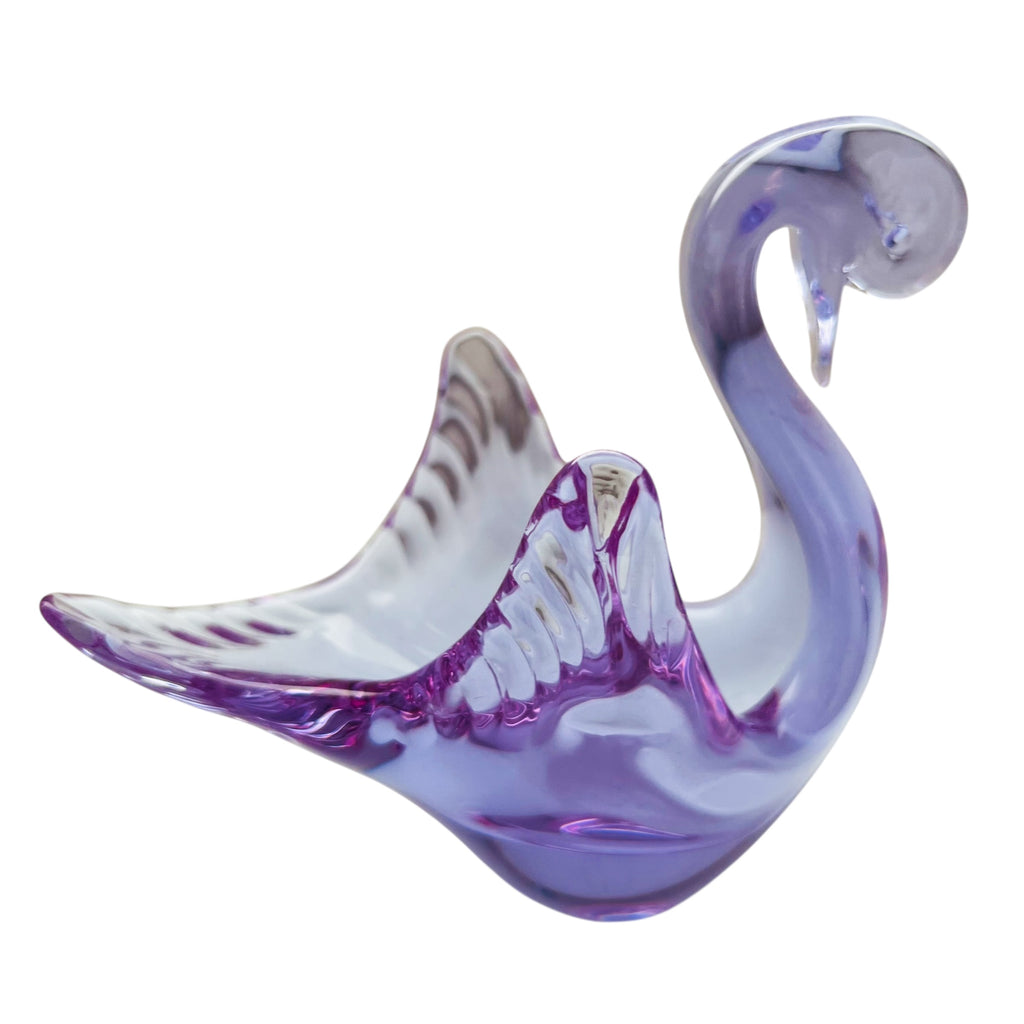 Vintage Light Purple Swan Art Glass Trinket Dish