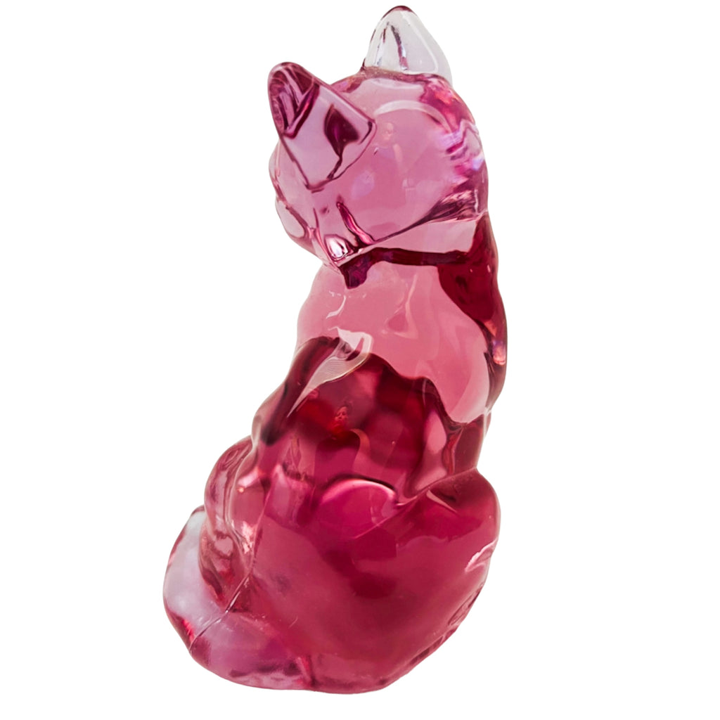 Vintage Fenton Art Glass Cranberry Sitting Cat Figurine