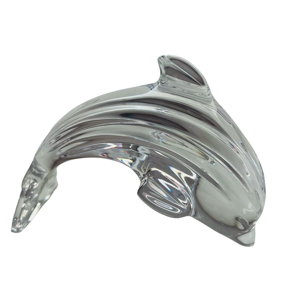 Vintage Waterford Crystal Ribbed Dolphin Figurine Paperweight