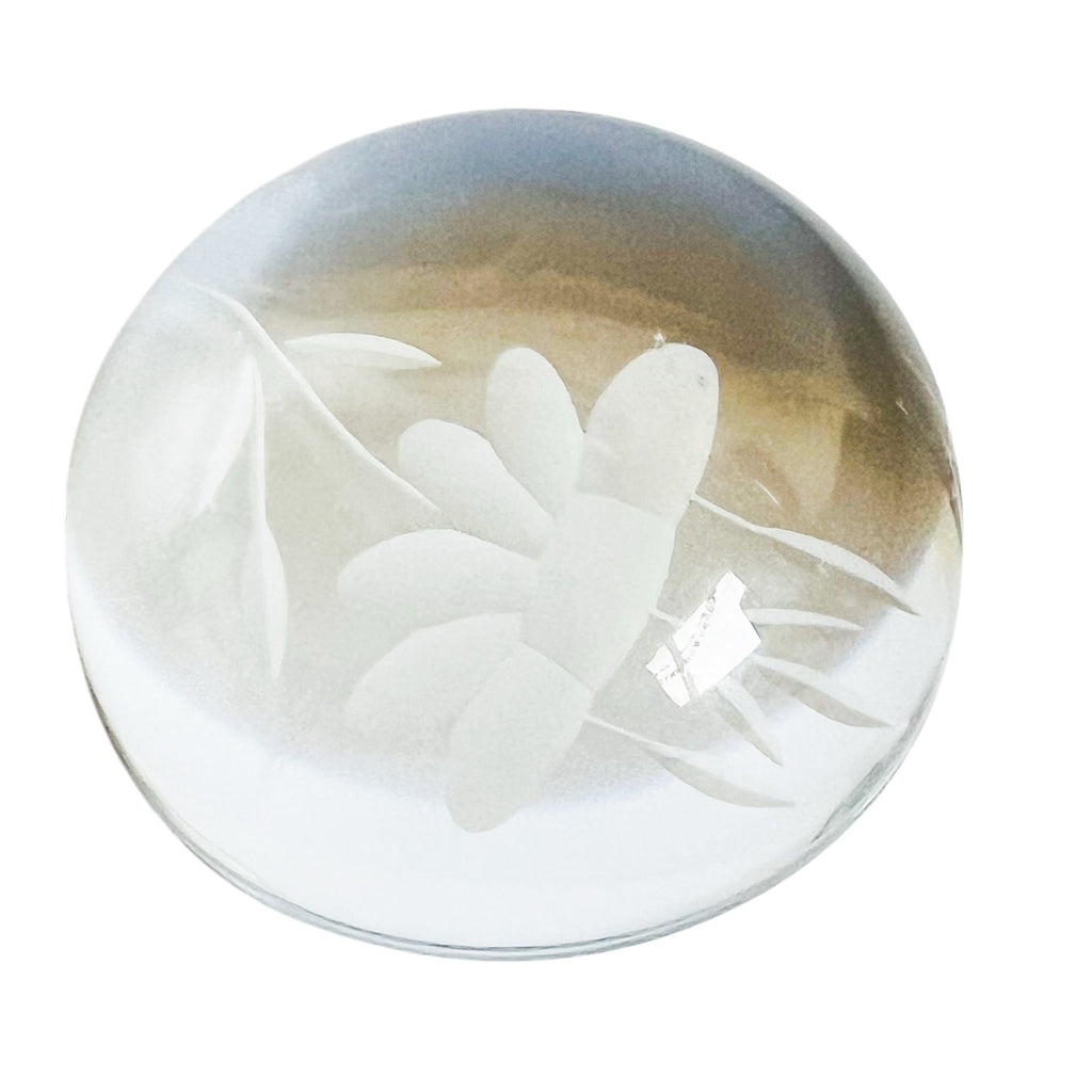 Vintage Princess House Crystal Etched Floral Paperweight