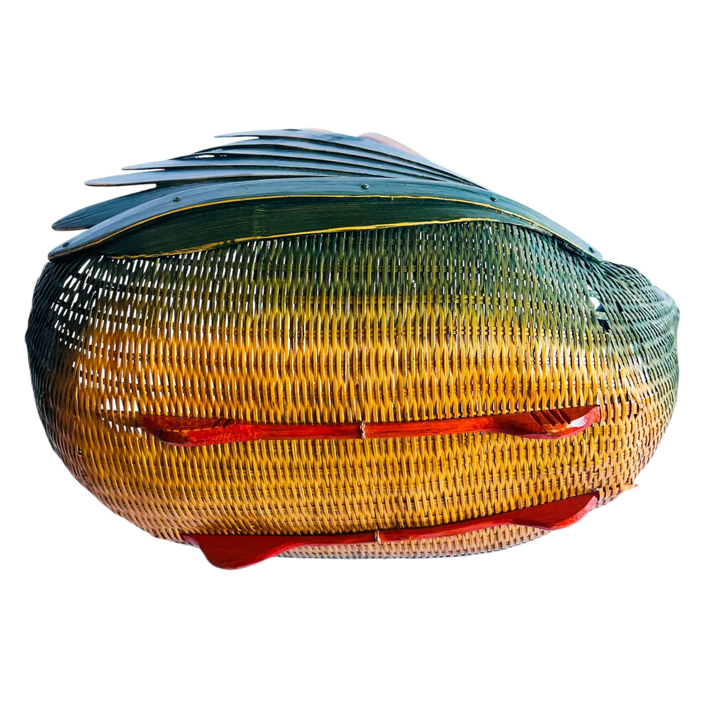 Vintage Zheijiang Ben Rickert INC Wicker Green Swan Basket