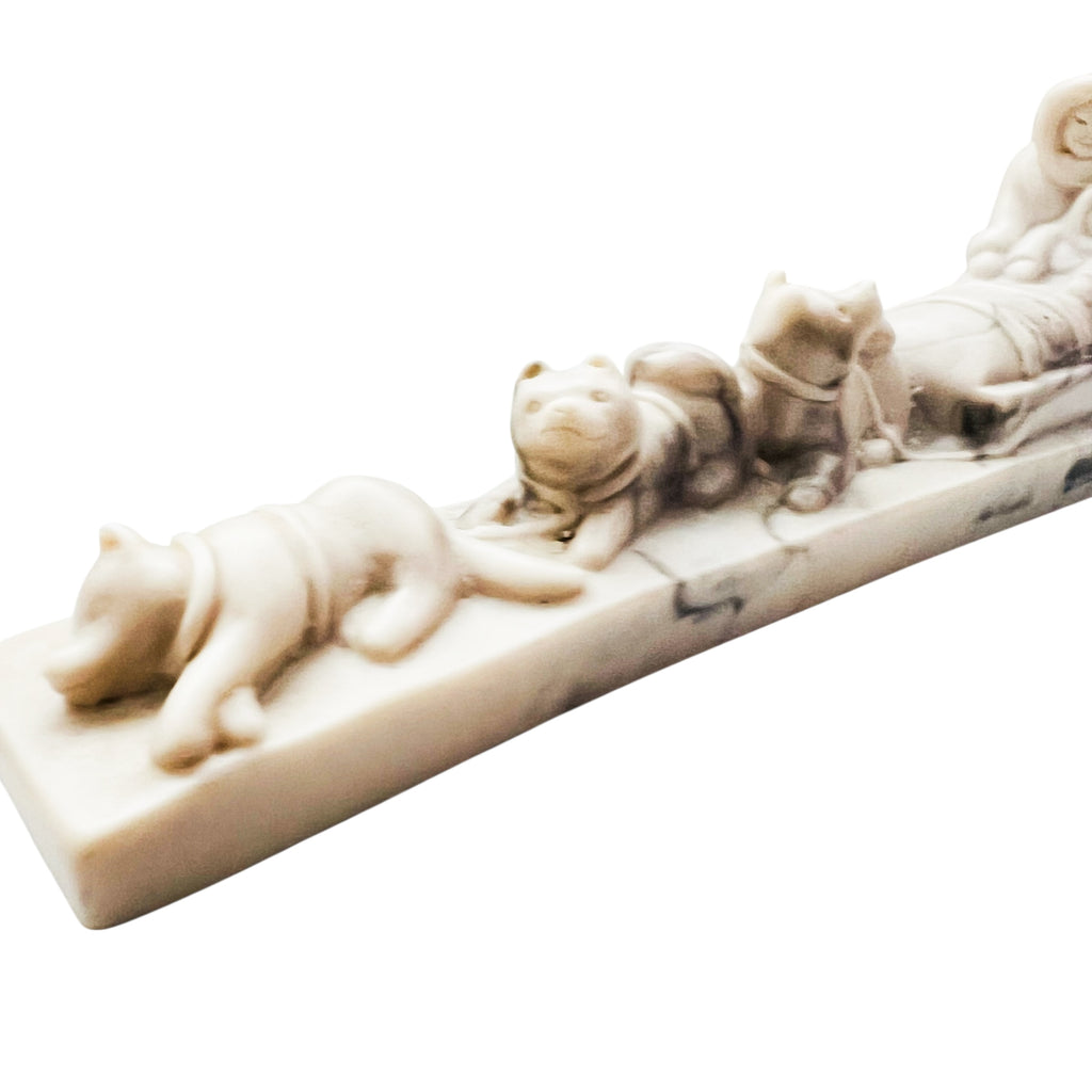 Pearlite Marblecraft Inuit Eskimo Carving With 3 Sled Dogs Figurine Statue