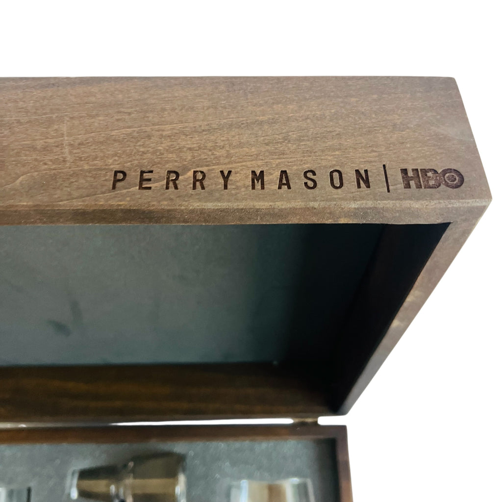 Perry Mason HBO Decanter Glass Set Signed Collector Wood Box