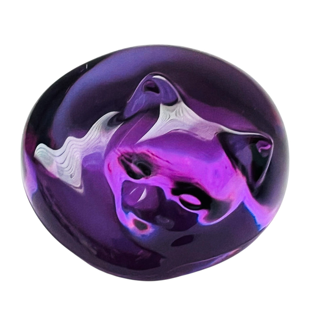 Vintage Purple Art Glass Sleeping Cat Figurine Paperweight