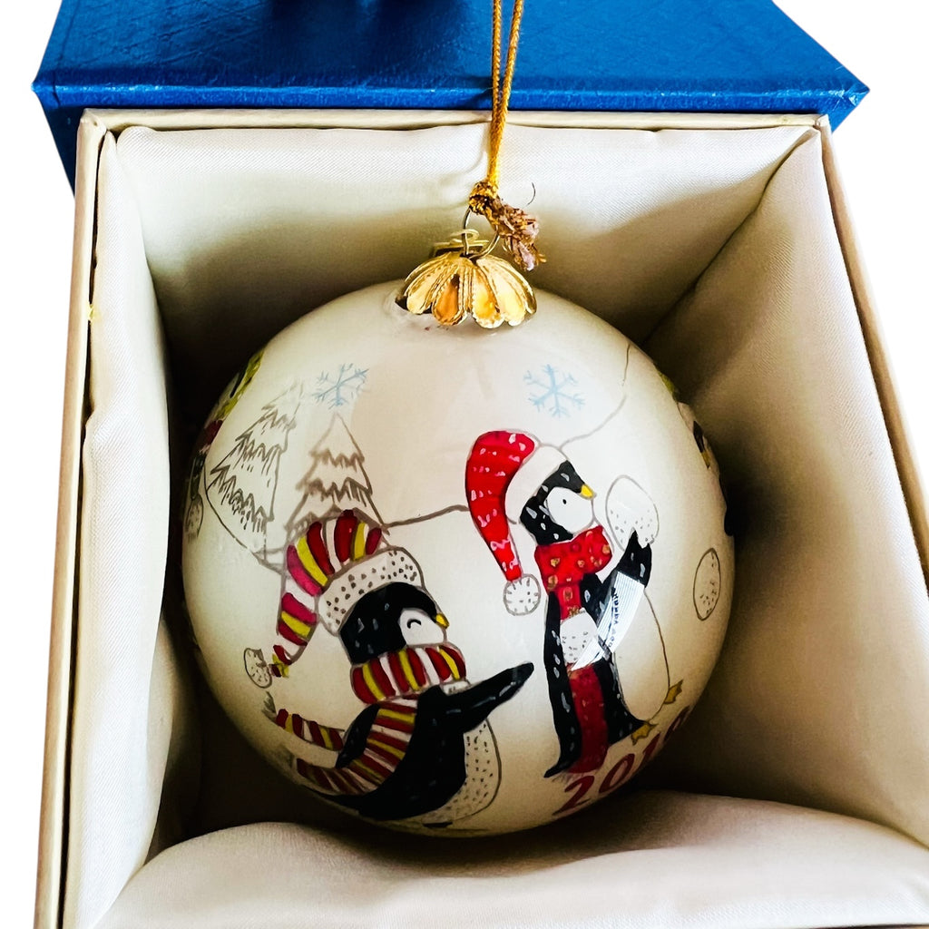 Pier 1 Christmas Hand Painted Glass Merry Christmas Penguin 2019 Ornament