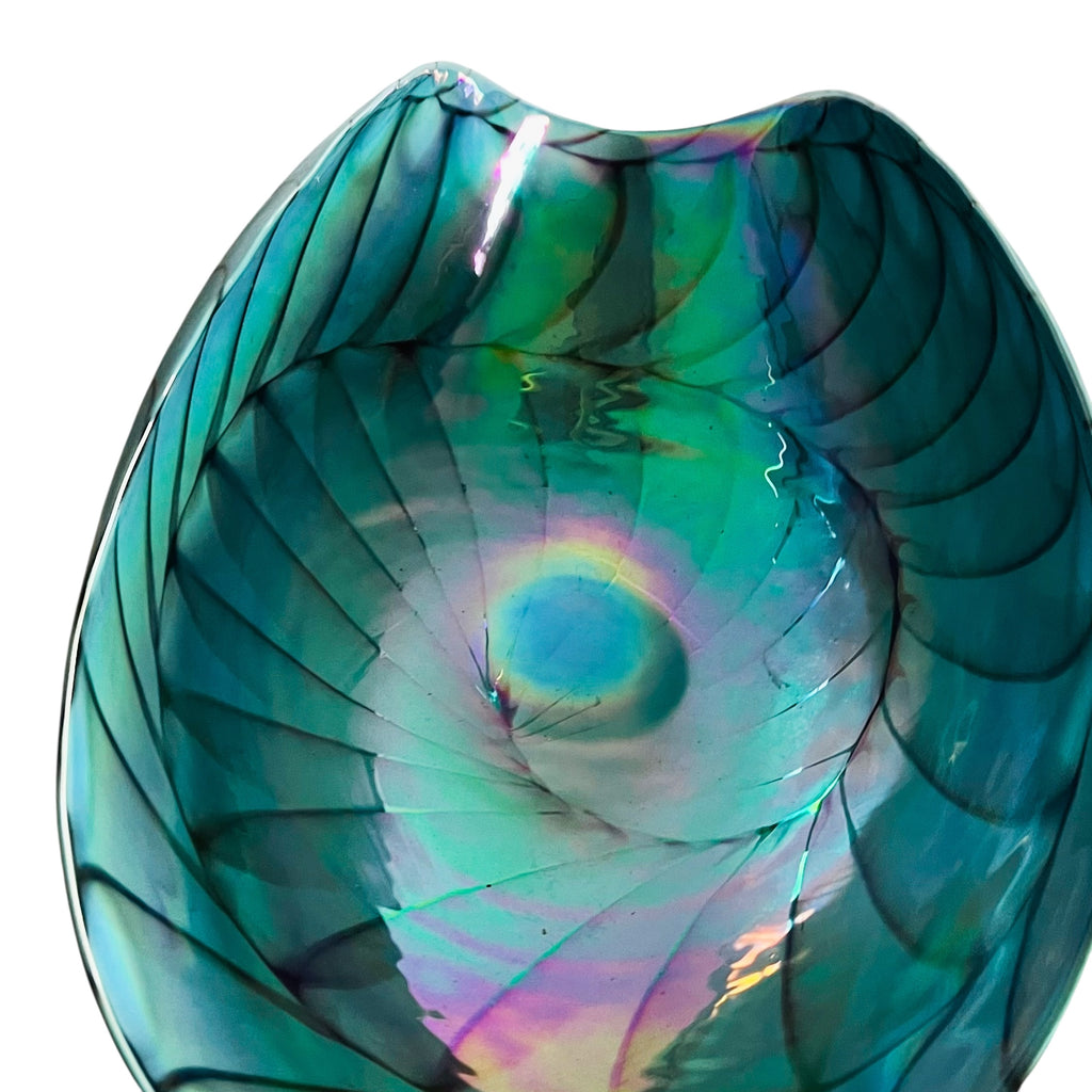 Furnace Ferro Italian Murano Sea Shell Iridescent Folded Art Glass Bowl