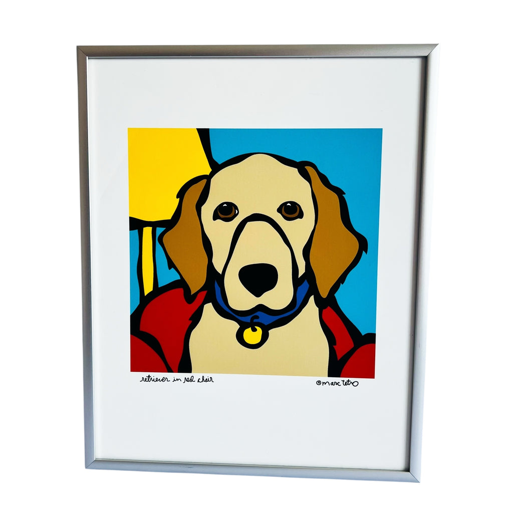 Marc Tetro Retriever In Red Chair Art Print Glass Frame