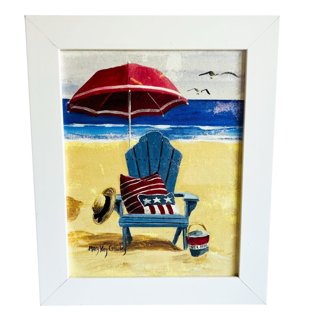 Mary Kay Gowley Beach Seaside Scene Framed Art with Blue Chair