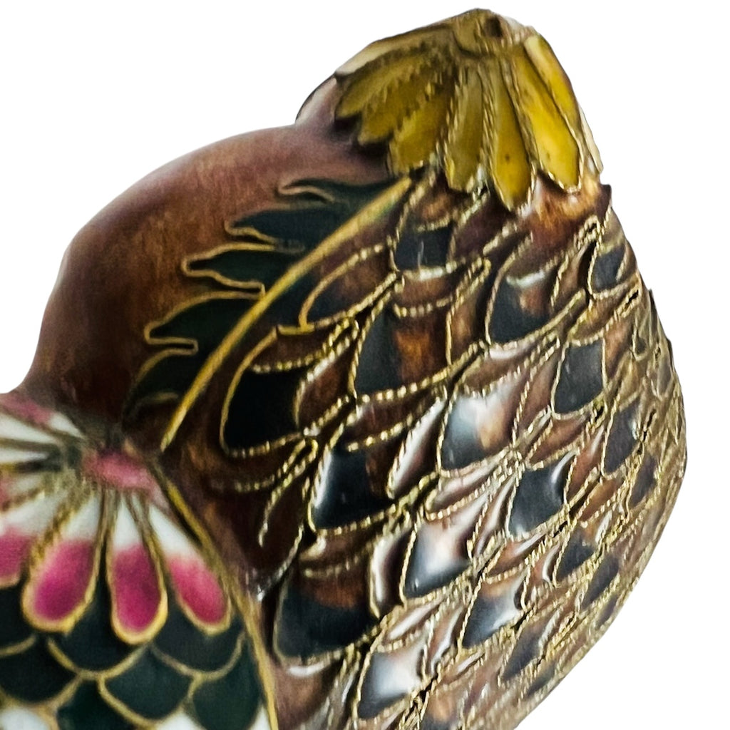 Vintage Cloisonne Enamel Brass Owl Figurine