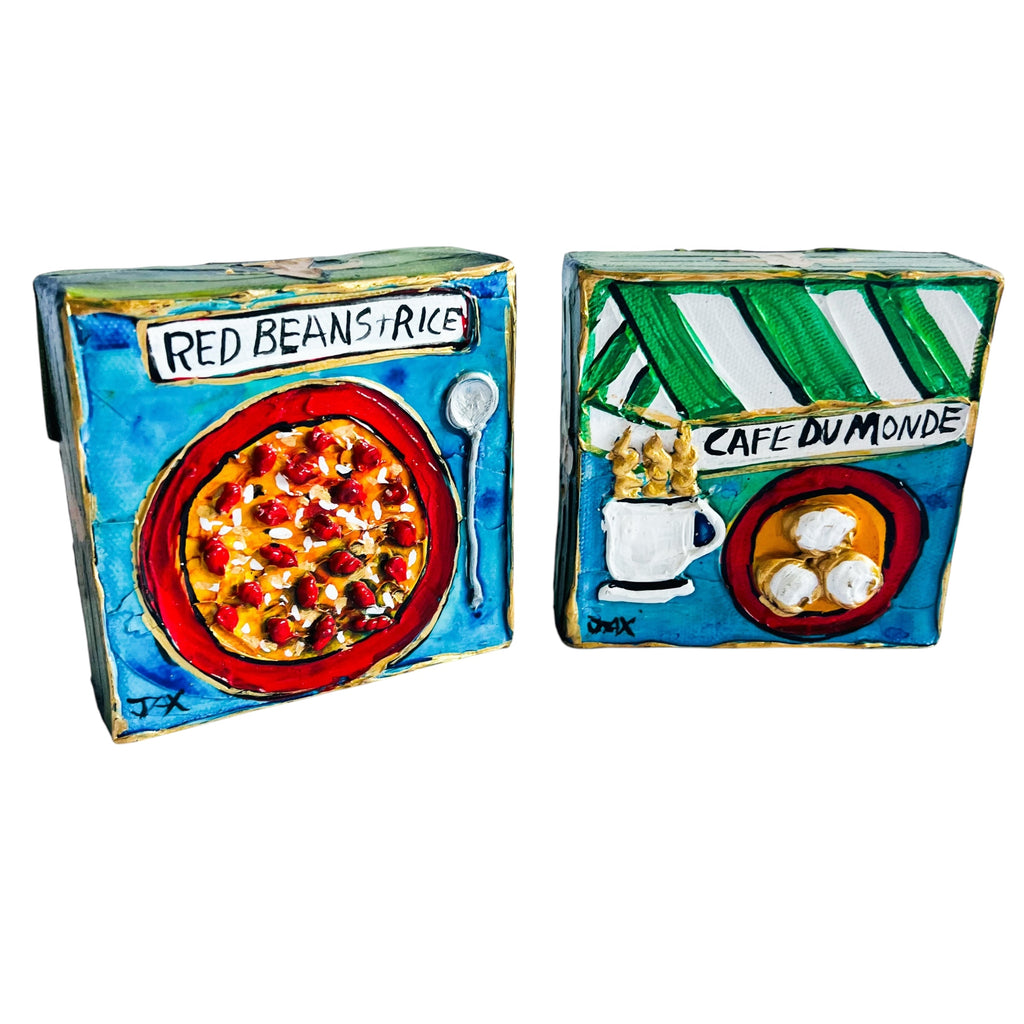 Art by Jax Frey Coffee & Beignets & Red Beans & Rice Mini Paintings