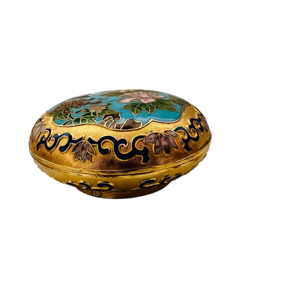 Vintage Cloisonné Gold Bird Floral Flowers Lidded Trinket