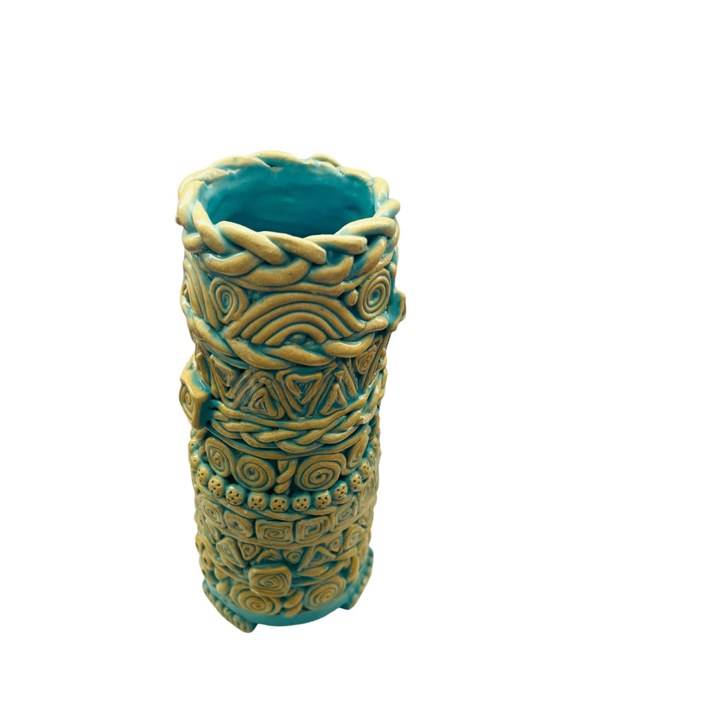 Coil Vessel Pottery Handcrafted Turquoise and Ceramic Art Vase