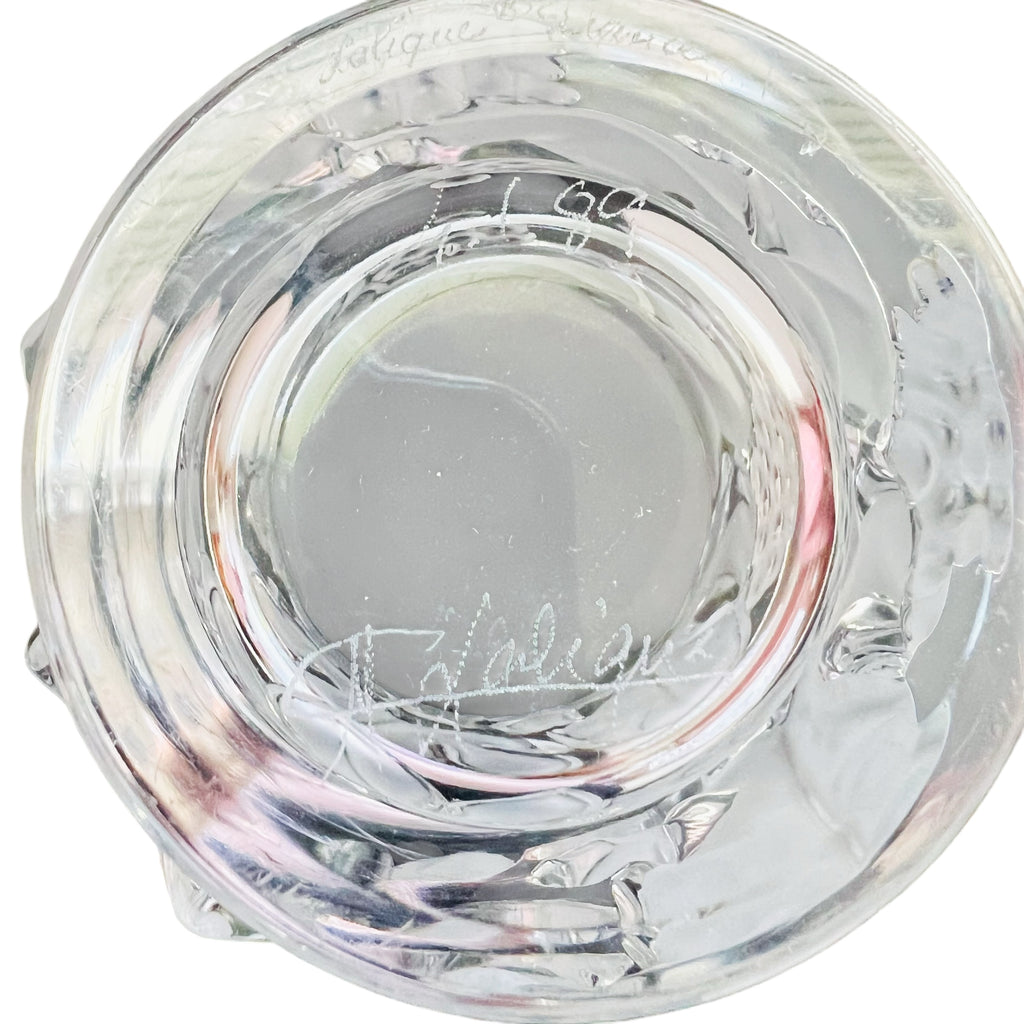 Vintage Lalique Clear Crystal Samur Frosted Leaves & Grapes Vase