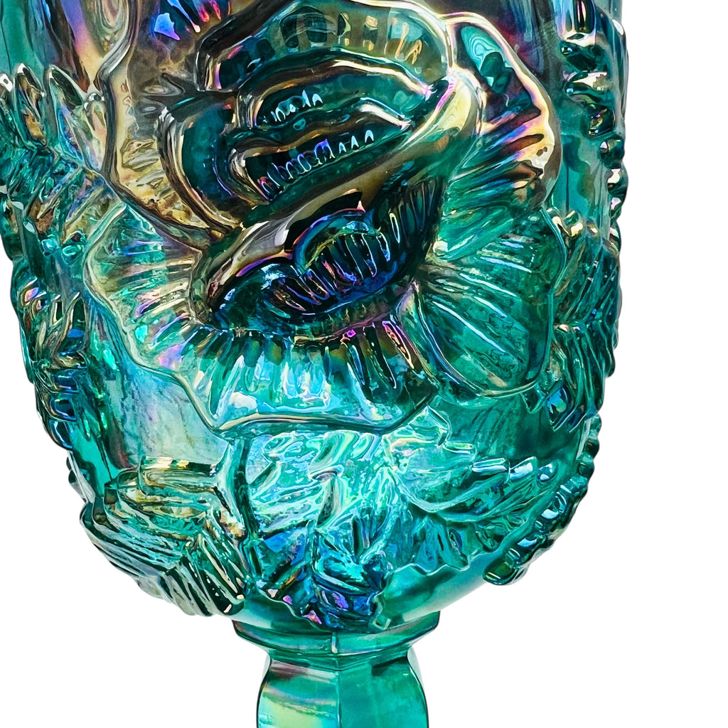 Madonna Inn Wild Rose Teal Iridescent Goblet Drinking Glass