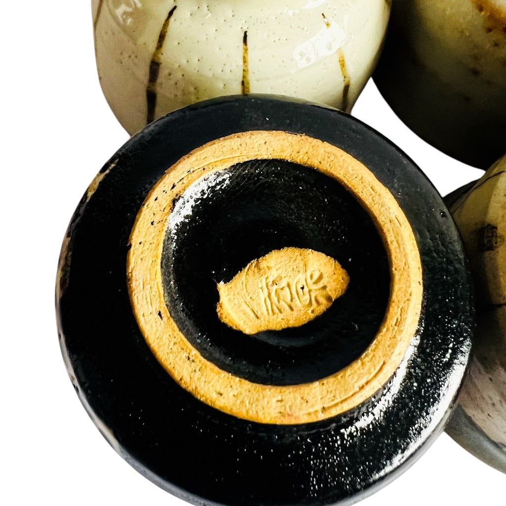 Vintage Japanese Mino Handmade Sakai Pottery 6 Cup Set