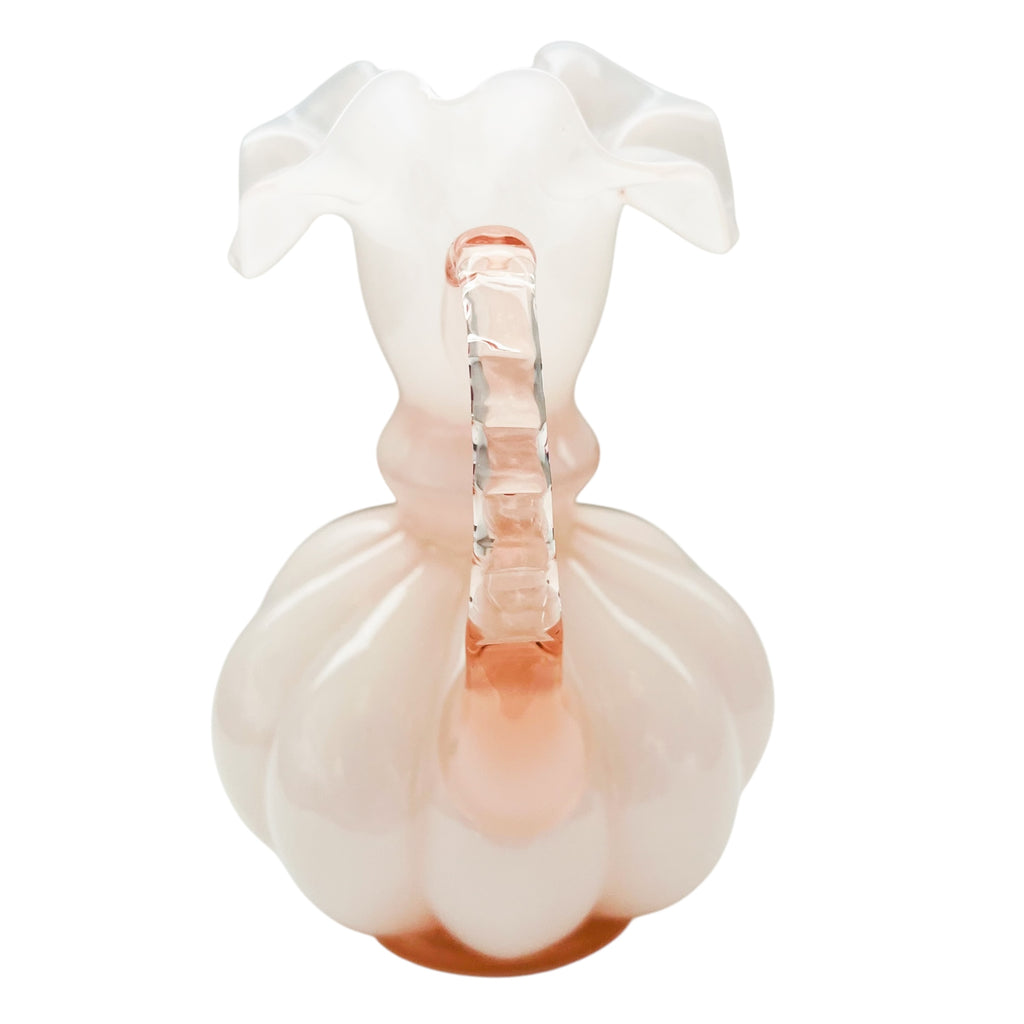 Vintage Fenton Rose Overlay Ruffle Melon Pitcher