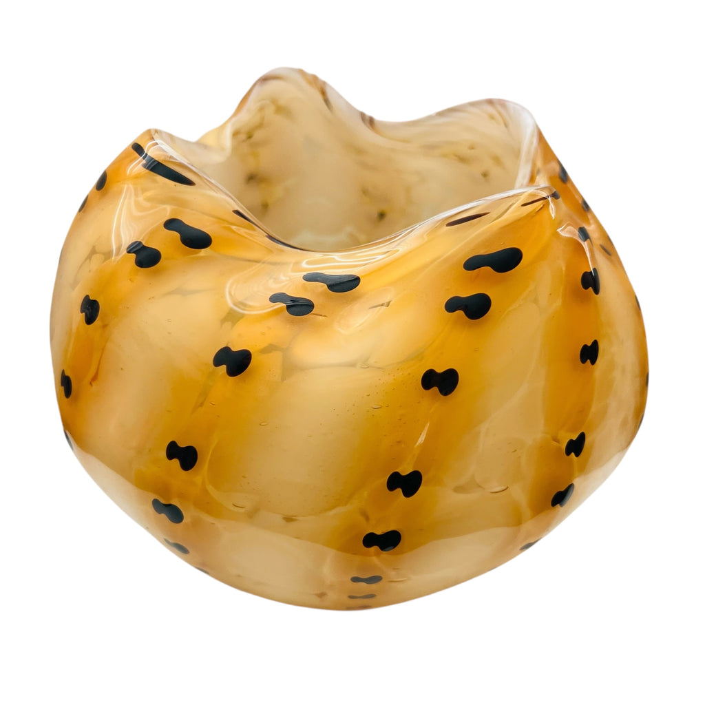 Vintage Cased Studio Art Amber Glass Pinched Rim Vase