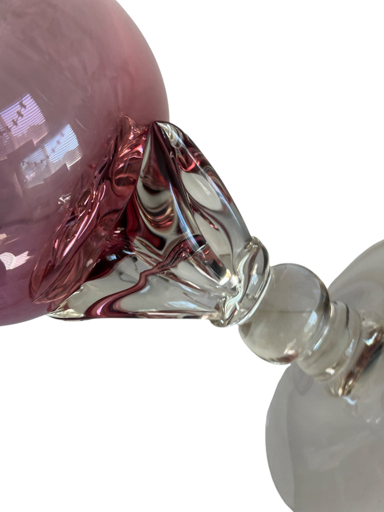 George BORGFELDT Liza Cranberry Optic Clear Twisted Stem Flared Bowl