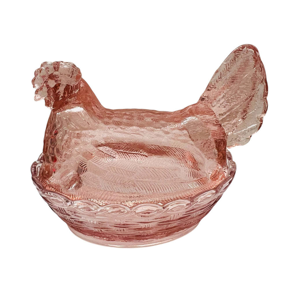 Vintage Pink Depression Glass Hen Candy Dish w/Lid