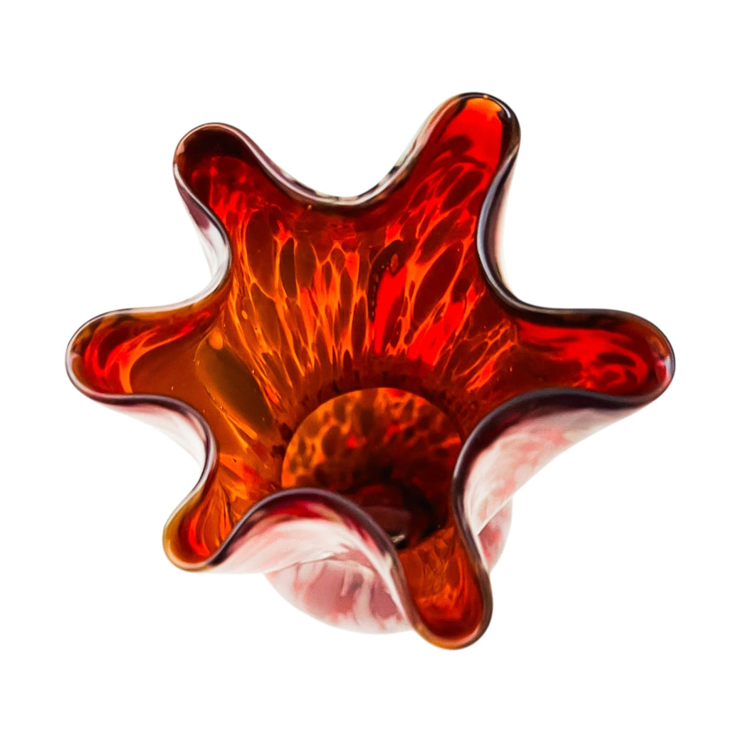 Vintage Art Glass Stretched Ruffle Splattered End Of Day JAPAN Vase