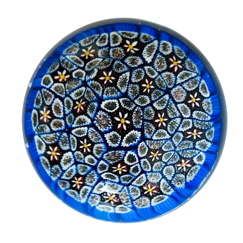 Vintage Murano Art Glass Blue Millefiori Paperweight