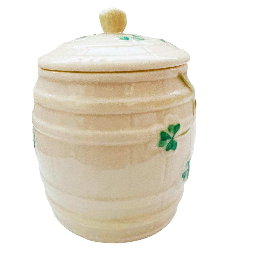 Vintage Belleek Pottery Ireland Shamrock Marmalade & Lid +
Open Salt Cellar Bowl