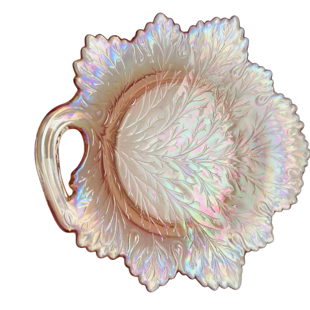 Vintage Rose Pink Iridescent Leaf Serving Dish