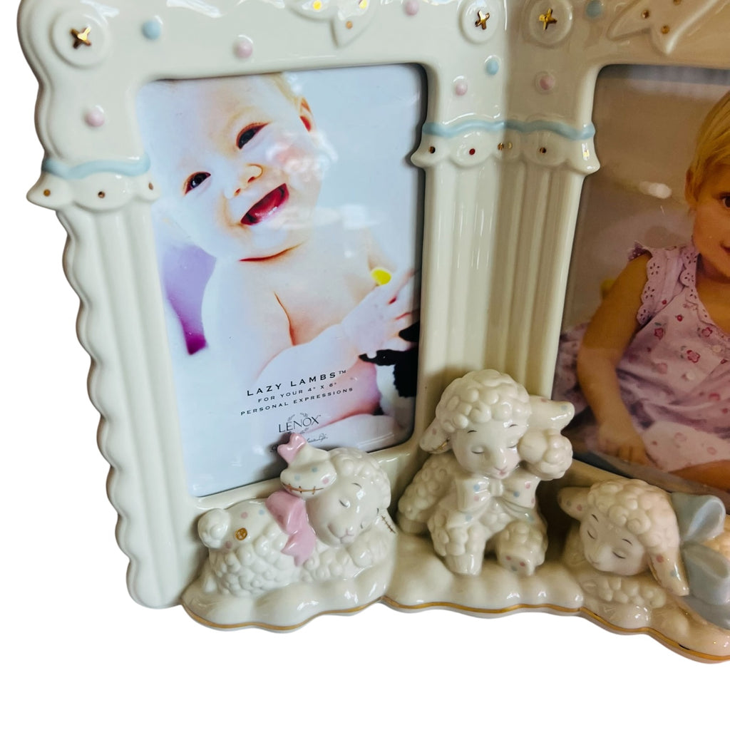 Lenox Lazy Lambs Ceramic Frame with Gold and Pastel Accents