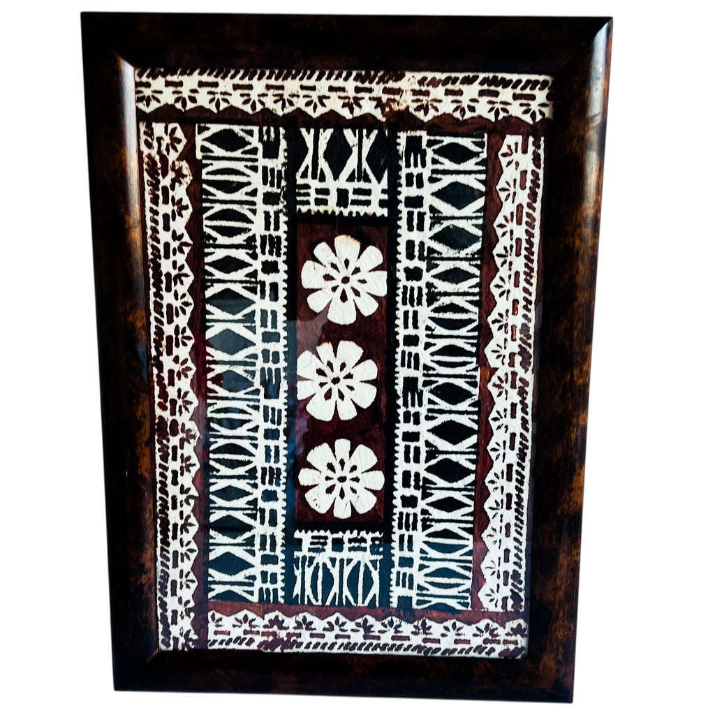 Vintage Polynesian Tapa Bark Cloth Glass Framed