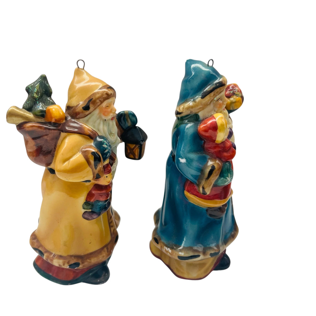 Vintage Hand Painted Wooden Santa Claus Ornaments