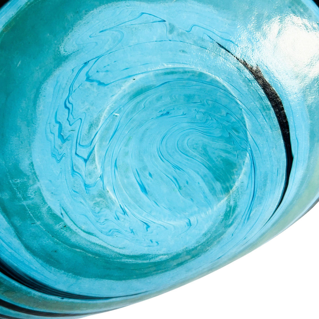 Furnace Ferro Italian Murano Sea Shell Iridescent Folded Art Glass Bowl