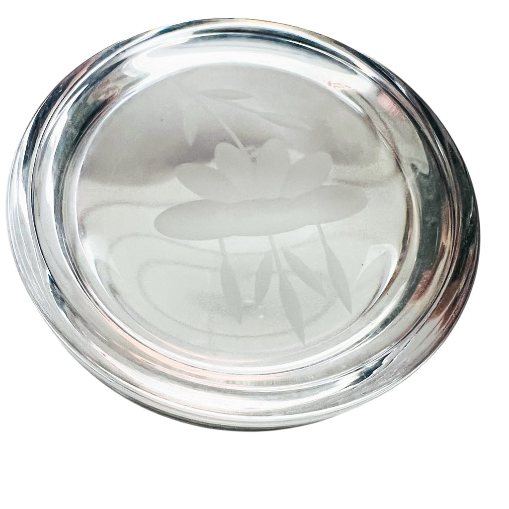 Vintage Princess House Crystal Etched Floral Paperweight